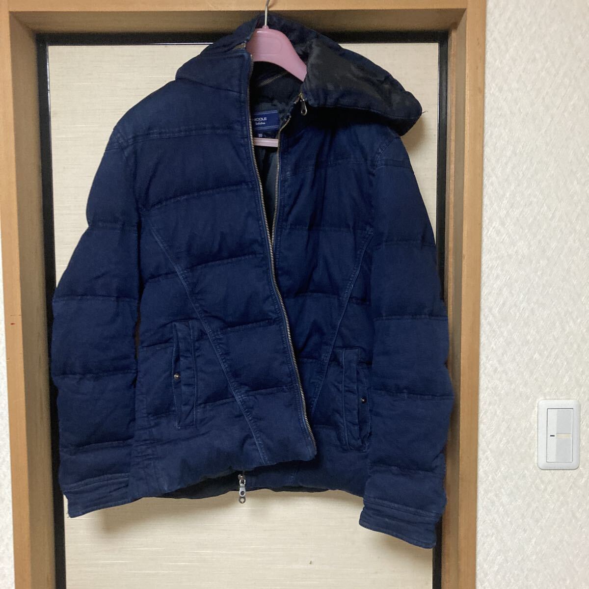 美品◎Lサイズ NICOLE デニム　フーデット ダウンジャケット ダブルジップ インディゴブルー 着脱フード メンズ ニコル フーディ 肉厚 _画像1