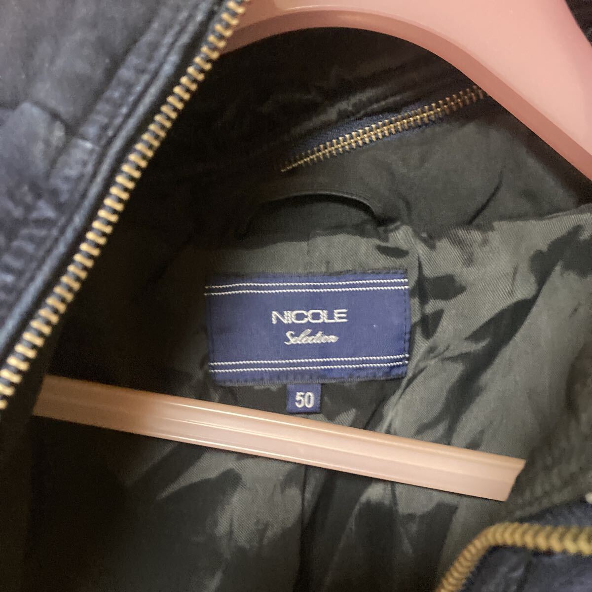 美品◎Lサイズ NICOLE デニム　フーデット ダウンジャケット ダブルジップ インディゴブルー 着脱フード メンズ ニコル フーディ 肉厚 _画像2