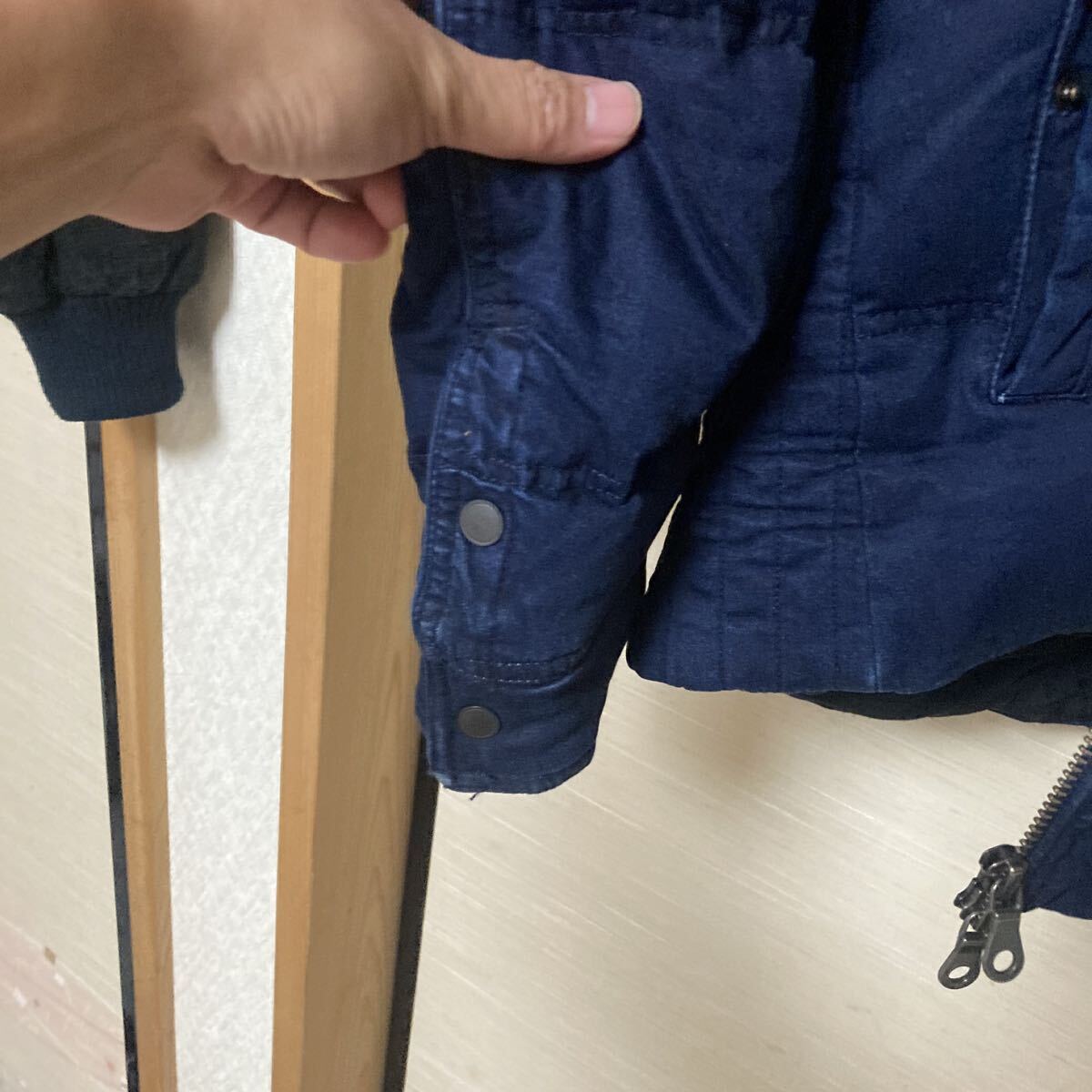 美品◎Lサイズ NICOLE デニム　フーデット ダウンジャケット ダブルジップ インディゴブルー 着脱フード メンズ ニコル フーディ 肉厚 _画像5