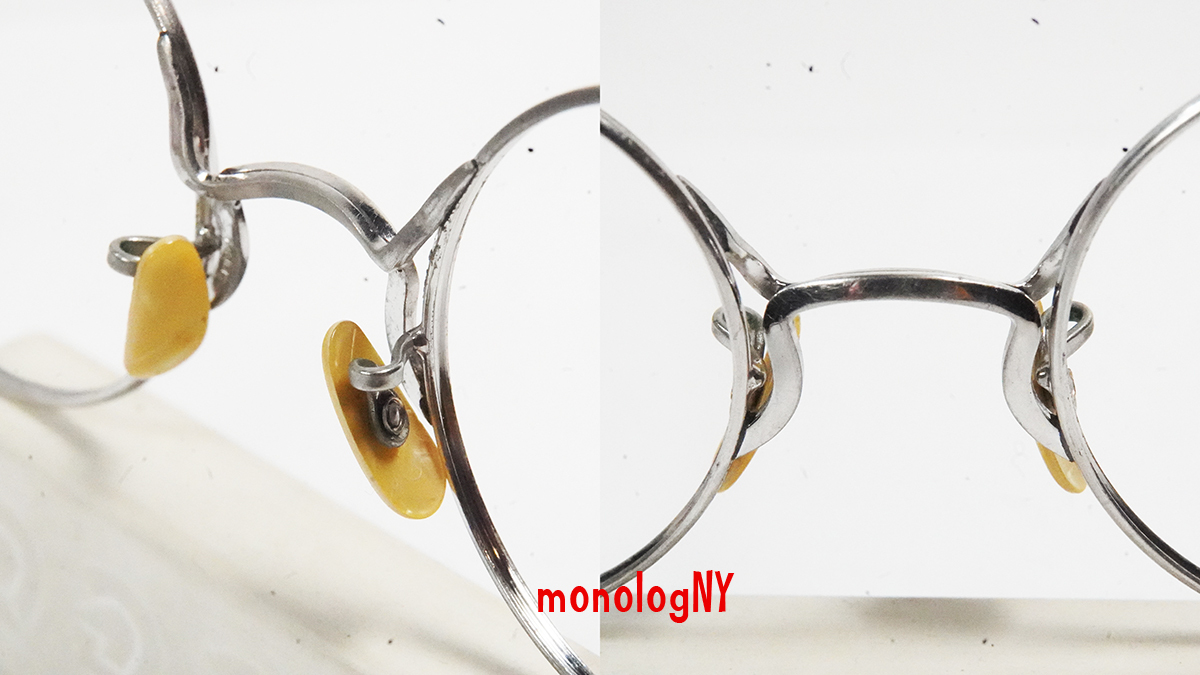 AO アメリカンオプティカル 1940s ビンテージシルバークローム丸眼鏡フレーム American Optical セーフティラウンド SAFETY ジョンレノン _画像9