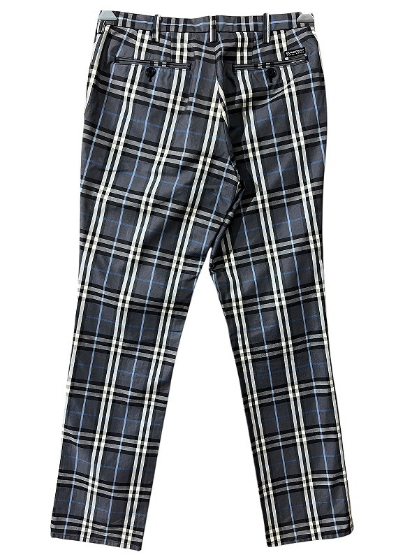 ■ 希少 BURBERRY BLACK LABEL バーバリーブラックレーベル 刻印 ロゴ ボタン 総柄 ブルー ノバチェック トラウザーズ パンツ スラックス_画像3
