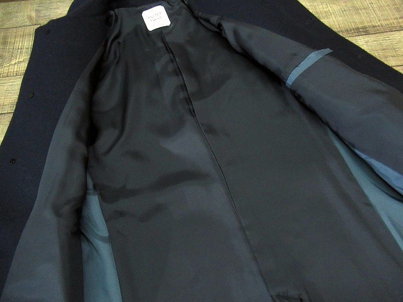 送無 美品 日本製 UNITED TOKYO ユナイテッドトウキョウ Super 110's メルトン ウール ステンカラー コート MADE IN INAKITA 紺 ネイビー 1_画像5