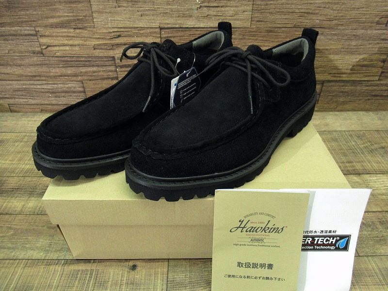 送無 新品 Hawkins ホーキンス HL81039 ウォーターテック タフ モック 撥水 天然皮革 スエード チロリアン シューズ 革靴 消臭抗菌 黒 28.0_画像2