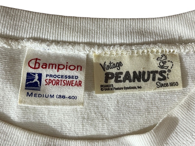 送無 Champion × PEANUTS チャンピオン ピーナッツ Wネーム コラボ C3-W450 ランタグ復刻モデル 長袖 スヌーピー フットボール Tシャツ M_画像7