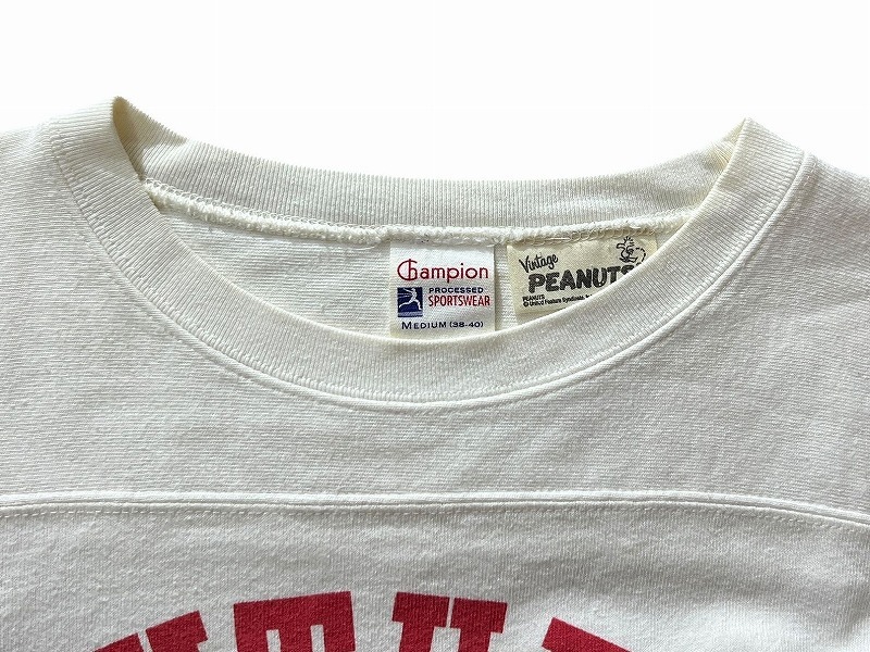 送無 Champion × PEANUTS チャンピオン ピーナッツ Wネーム コラボ C3-W450 ランタグ復刻モデル 長袖 スヌーピー フットボール Tシャツ M_画像4