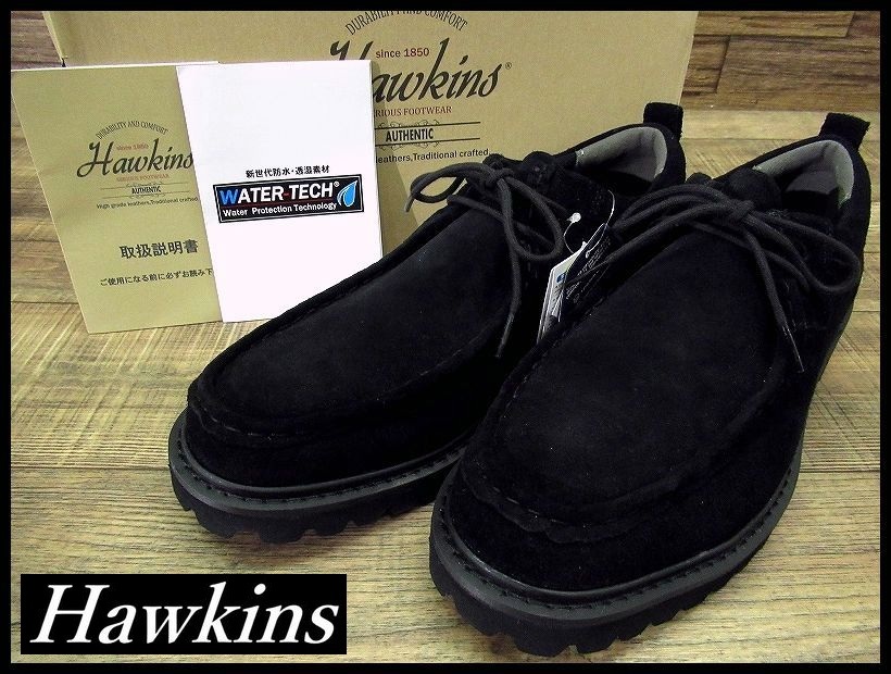 送無 新品 Hawkins ホーキンス HL81039 ウォーターテック タフ モック 撥水 天然皮革 スエード チロリアン シューズ 革靴 消臭抗菌 黒 28.0_画像1
