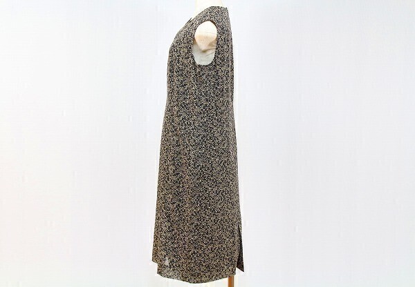 レリアン Leilian 綺麗め ワンピース ノースリーブ シフォン ロング 総柄 9 ベージュ 黒 ブラック レディース [900649]_画像3