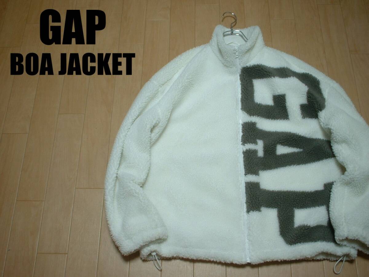 GAPビッグロゴフリースボアジャケットLリラックスシルエット正規ギャップ白ホワイトジップアップオーバーサイズブルゾン防寒アウター_画像1