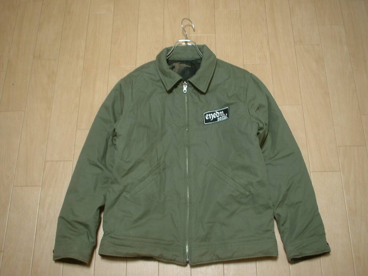 EYEDYリバーシブル中綿ワークジャケットM正規アイディーインサレーションブルゾン迷彩カモフラxカーキチェーンステッチ刺繍アート_画像5