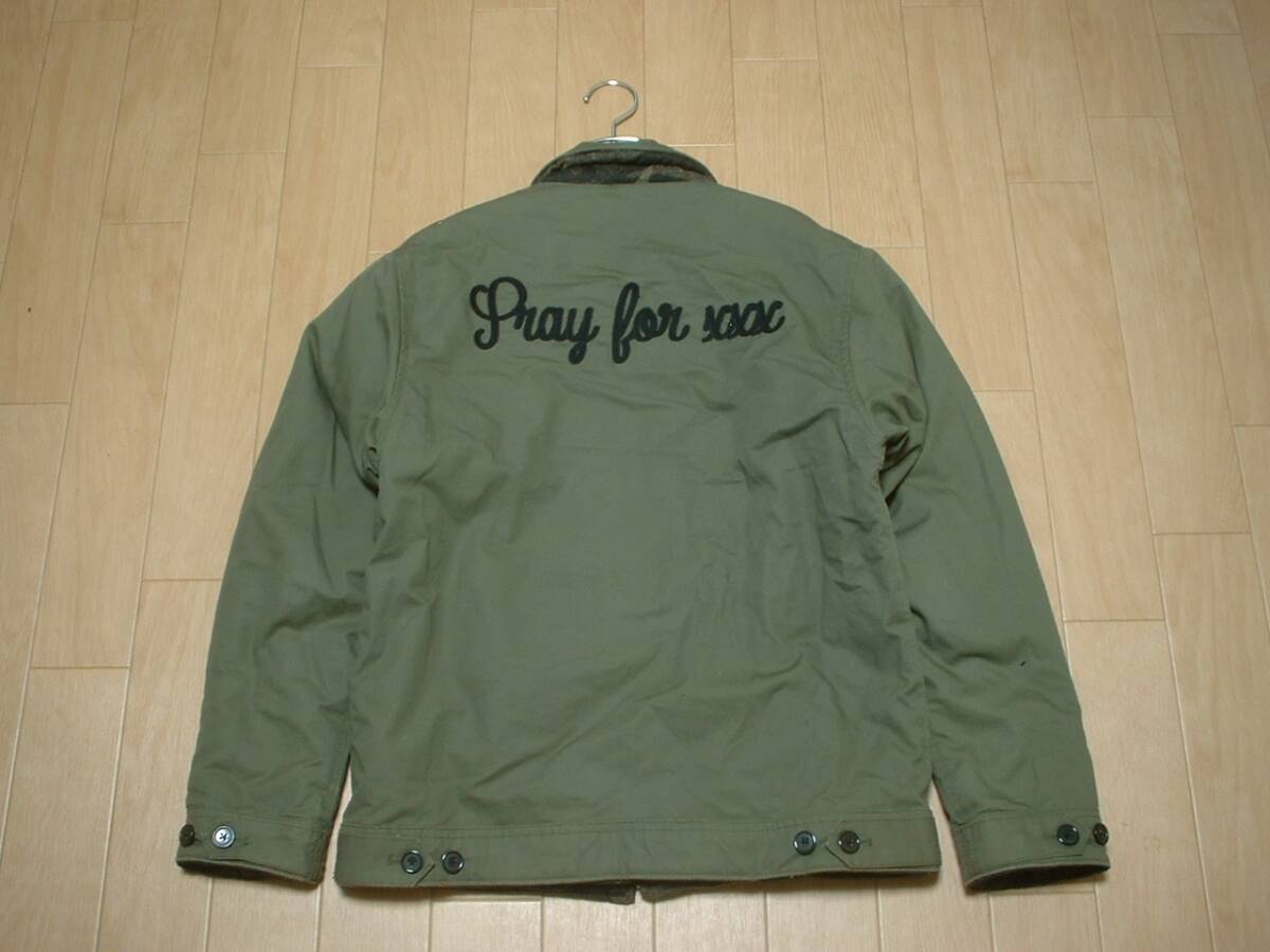 EYEDYリバーシブル中綿ワークジャケットM正規アイディーインサレーションブルゾン迷彩カモフラxカーキチェーンステッチ刺繍アート_画像6