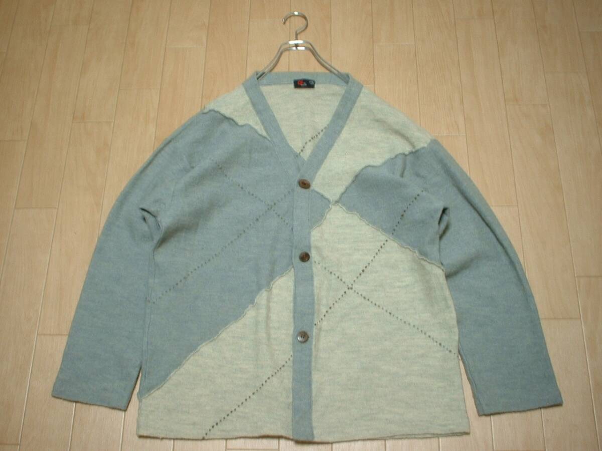  высококлассный 45RPM переключатель лоскутное шитье шерсть кардиган 4 мужской XL свитер стандартный four чай пять a-rupi- M MADE IN JAPAN серый x бежевый 