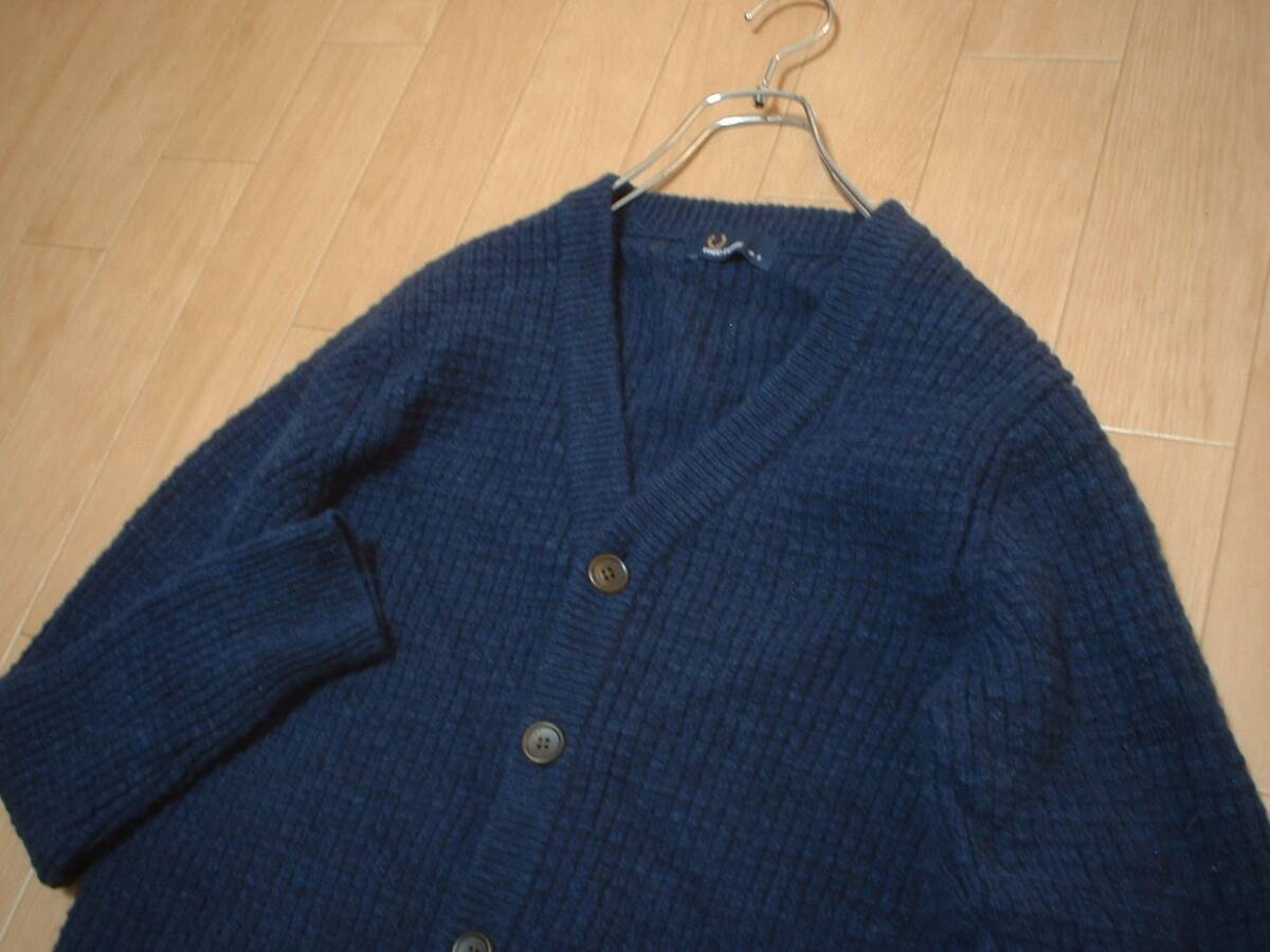 FRED PERRYワンポイント刺繍ワッフルニットウールカーディガンSネイビー正規F3161フレッドペリー紺セーターフィッシャーマンズノルディック_画像5