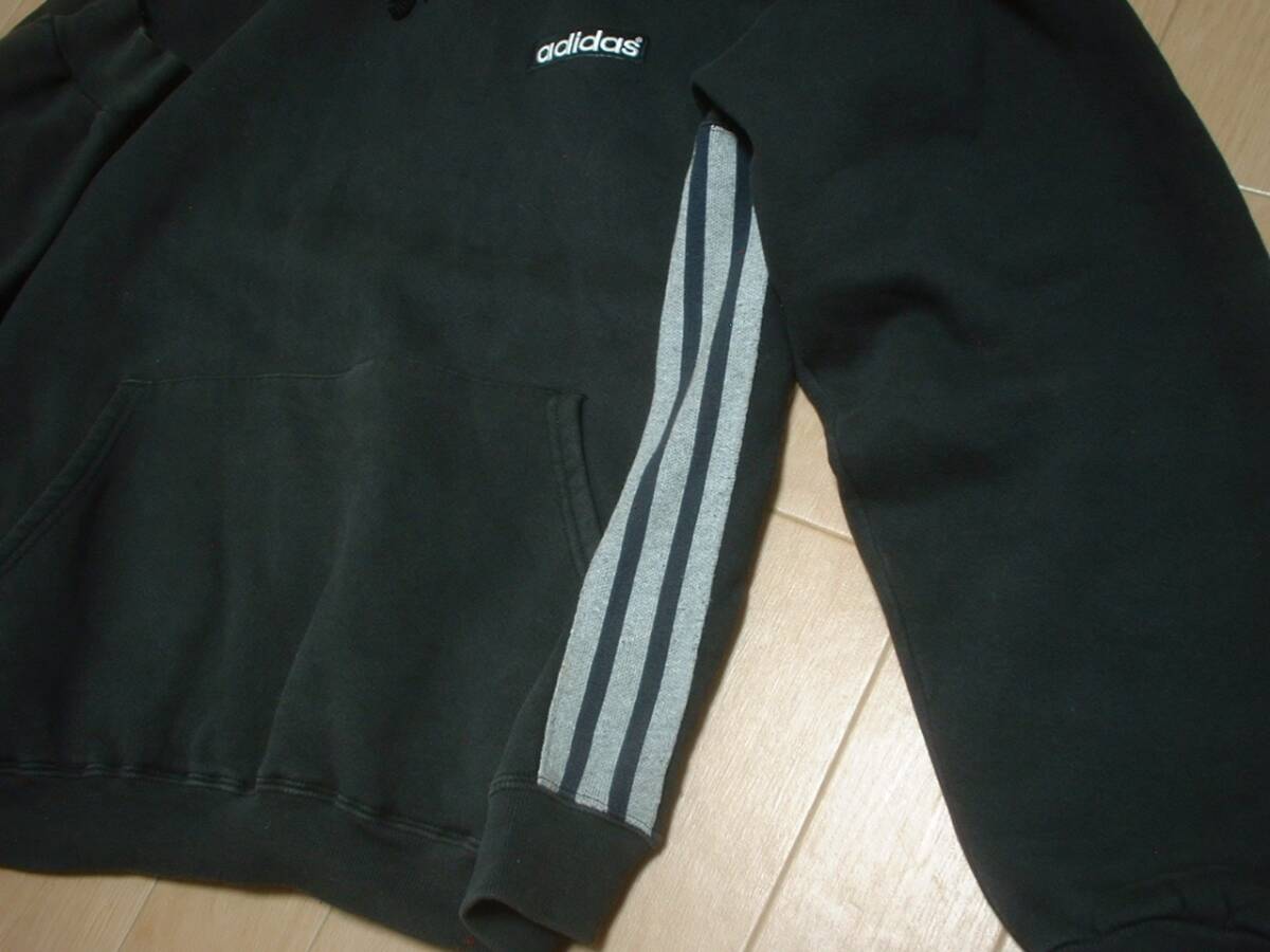お宝USA製90sビンテージadidasワンポイントロゴ&脇腹3ラインスウェットパーカーLアディダス米国製トラックジャケットトレフォイルジャージ_画像4