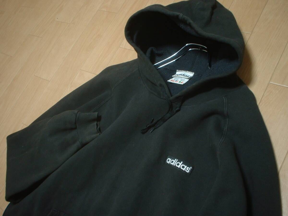 お宝USA製90sビンテージadidasワンポイントロゴ&脇腹3ラインスウェットパーカーLアディダス米国製トラックジャケットトレフォイルジャージ_画像5