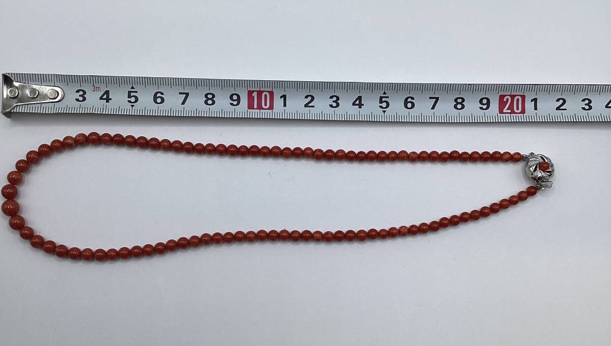 【17449】赤珊瑚 ネックレス サンゴ アクセサリー 珊瑚 SILVER刻印 赤色 現状品 さんご_画像4