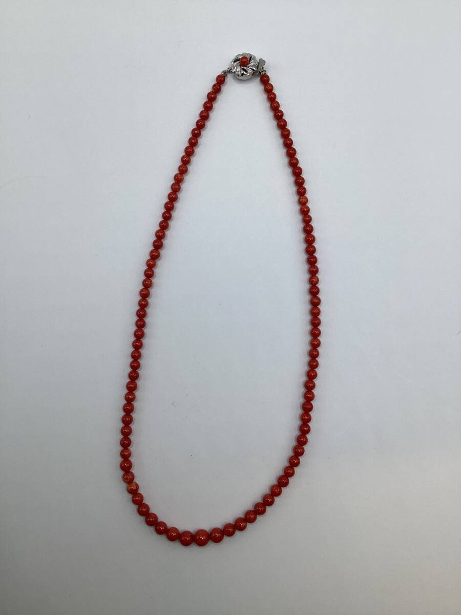 【17449】赤珊瑚 ネックレス サンゴ アクセサリー 珊瑚 SILVER刻印 赤色 現状品 さんご_画像1