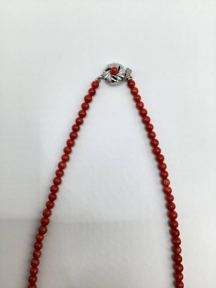 【17449】赤珊瑚 ネックレス サンゴ アクセサリー 珊瑚 SILVER刻印 赤色 現状品 さんご_画像2