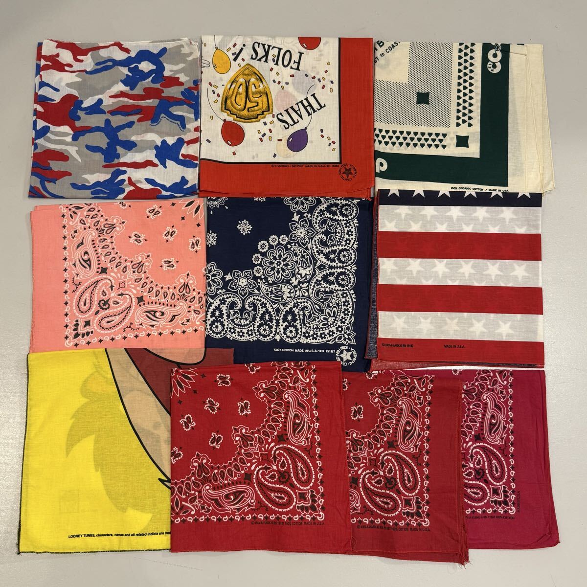 ★ビンテージ/バンダナ/80s/USA/MIX/まとめ売り/セット売り/10枚/vintage/ヴィンテージ/アメリカ製/42_画像1