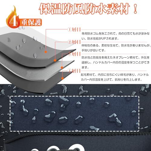 ブラック/レッド バイク用ハンドルカバー 防水 防寒 ハンドルウォーマー バイク バイク用 offeree【秋冬の定番 ネオプレー_画像3