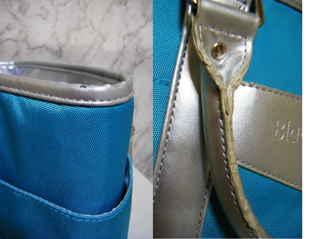 ポリキャンバス地/良質品〇Black＆White 多目的カートバッグ 裏地付き ブランドロゴ エメラルドグリーン_画像10