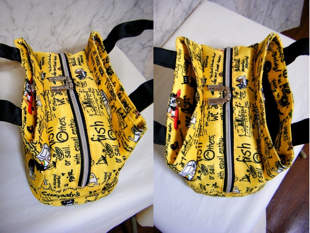 ポリキャンバス地〇ウエサコ M.U.SPORTS 多目的カートバッグ 総柄 裏地付き ブランドロゴ イエロー_画像8