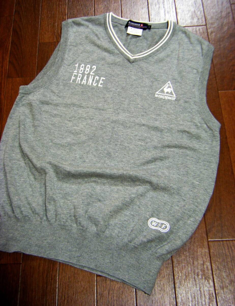 超伸縮/良品〇ルコックGOLF ベスト L 刺しゅうロゴ グレー_画像1