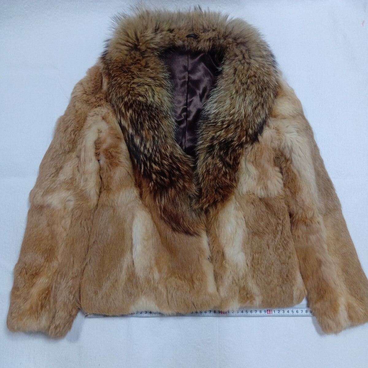 B2387 ラビット リアルファー ハーフコート 毛皮 ブラウン レディース フリーサイズ アウター ジャケット 中古 y2k 同梱不可_画像1