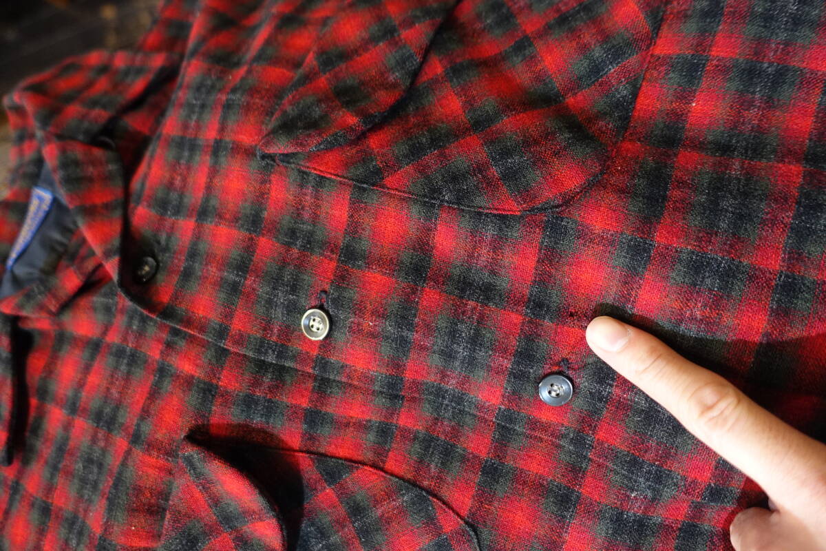 ペンドルトン　50’ｓ　50年代　ウールシャツ　チェックシャツ　美品　サイズＭ　ヴィンテージ　赤ダークグレーベース_画像7