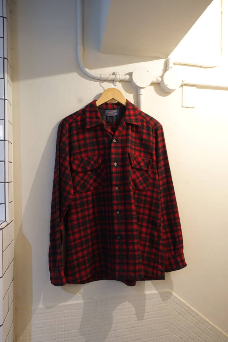 ペンドルトン　50’ｓ　50年代　ウールシャツ　チェックシャツ　美品　サイズＭ　ヴィンテージ　赤ダークグレーベース_画像1
