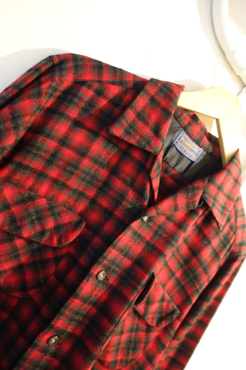 ペンドルトン　50’ｓ　50年代　ウールシャツ　チェックシャツ　美品　サイズＭ　ヴィンテージ　赤ダークグレーベース_画像2