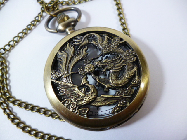 ф 懐中時計 龍に鳳凰 ネックレス ф 時計 龍 鳳凰 帯 飾り 龍と鳳凰_画像1