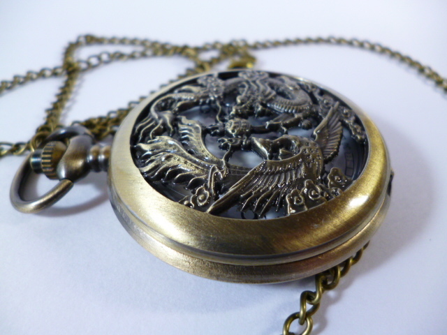 ф 懐中時計 龍に鳳凰 ネックレス ф 時計 龍 鳳凰 帯 飾り 龍と鳳凰_画像2