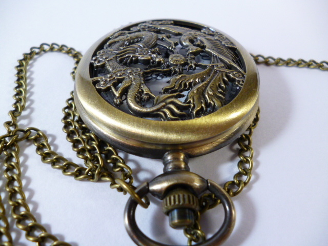 ф 懐中時計 龍に鳳凰 ネックレス ф 時計 龍 鳳凰 帯 飾り 龍と鳳凰_画像3