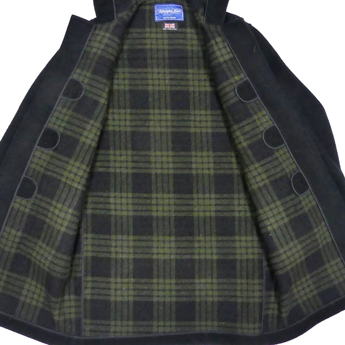 即決★英国製 Hartingdon House★メンズM ダッフルコート ハーリントンハウス 38 黒 チェック 通勤 ジャケット ウール ロングコート_画像6