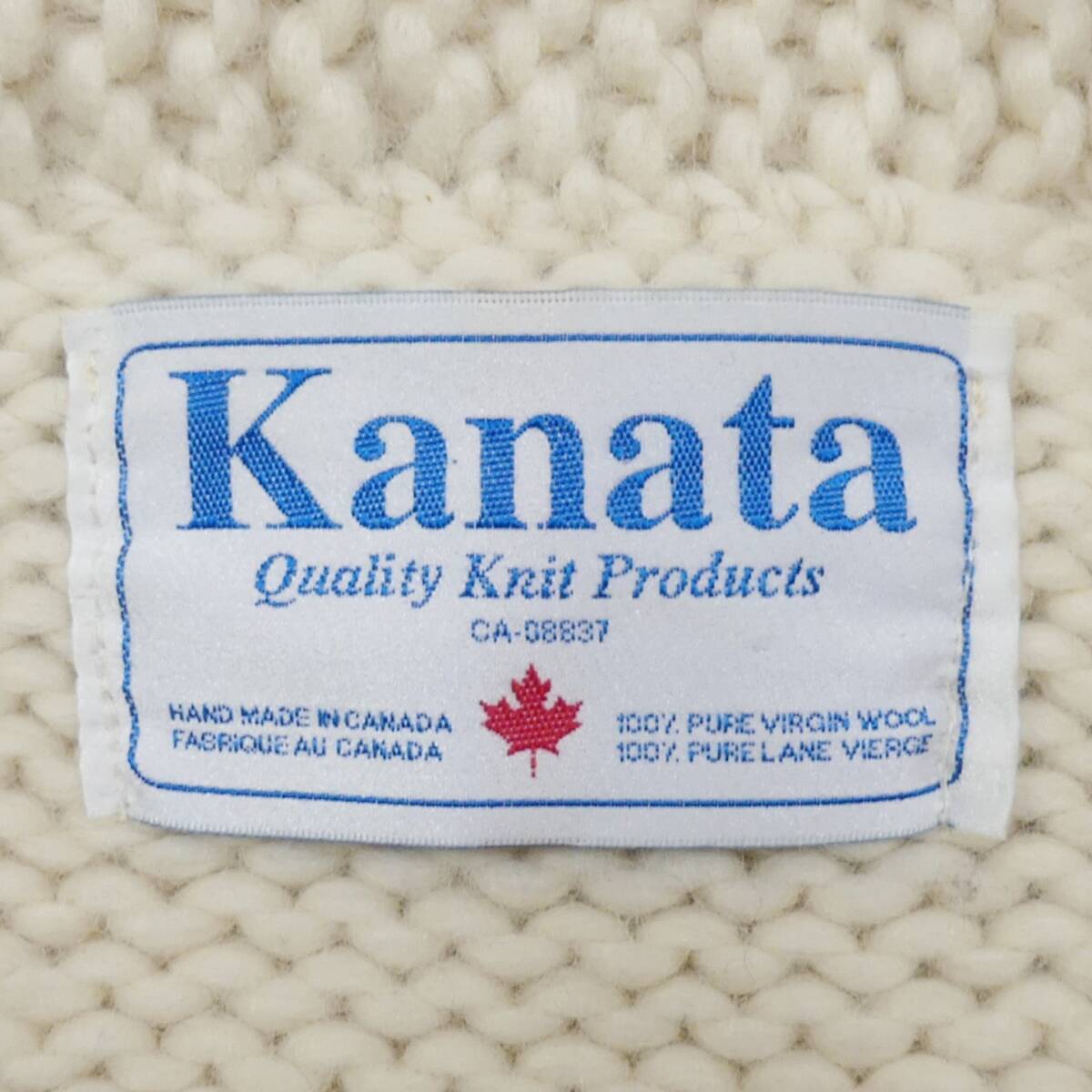即決★カナダ製 KANATA★ XL位 カウチンセーター カナタ 生成り サンダーバード ウール ハンドニット セーター メープルボタン ニット_画像6