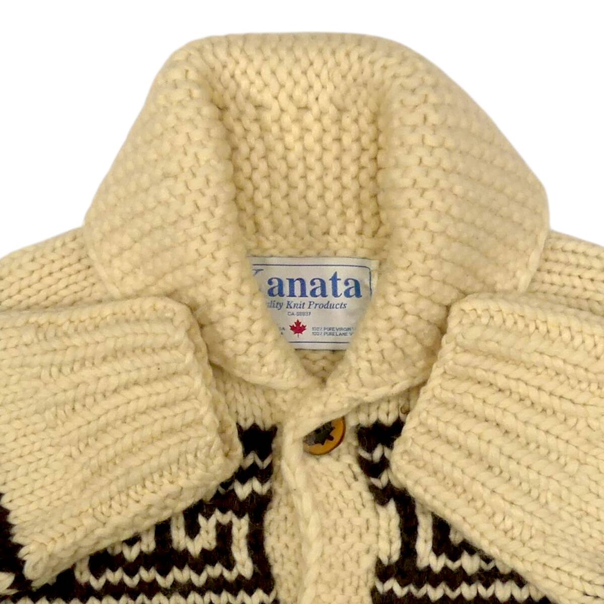 即決★カナダ製 KANATA★ XL位 カウチンセーター カナタ 生成り サンダーバード ウール ハンドニット セーター メープルボタン ニット_画像3