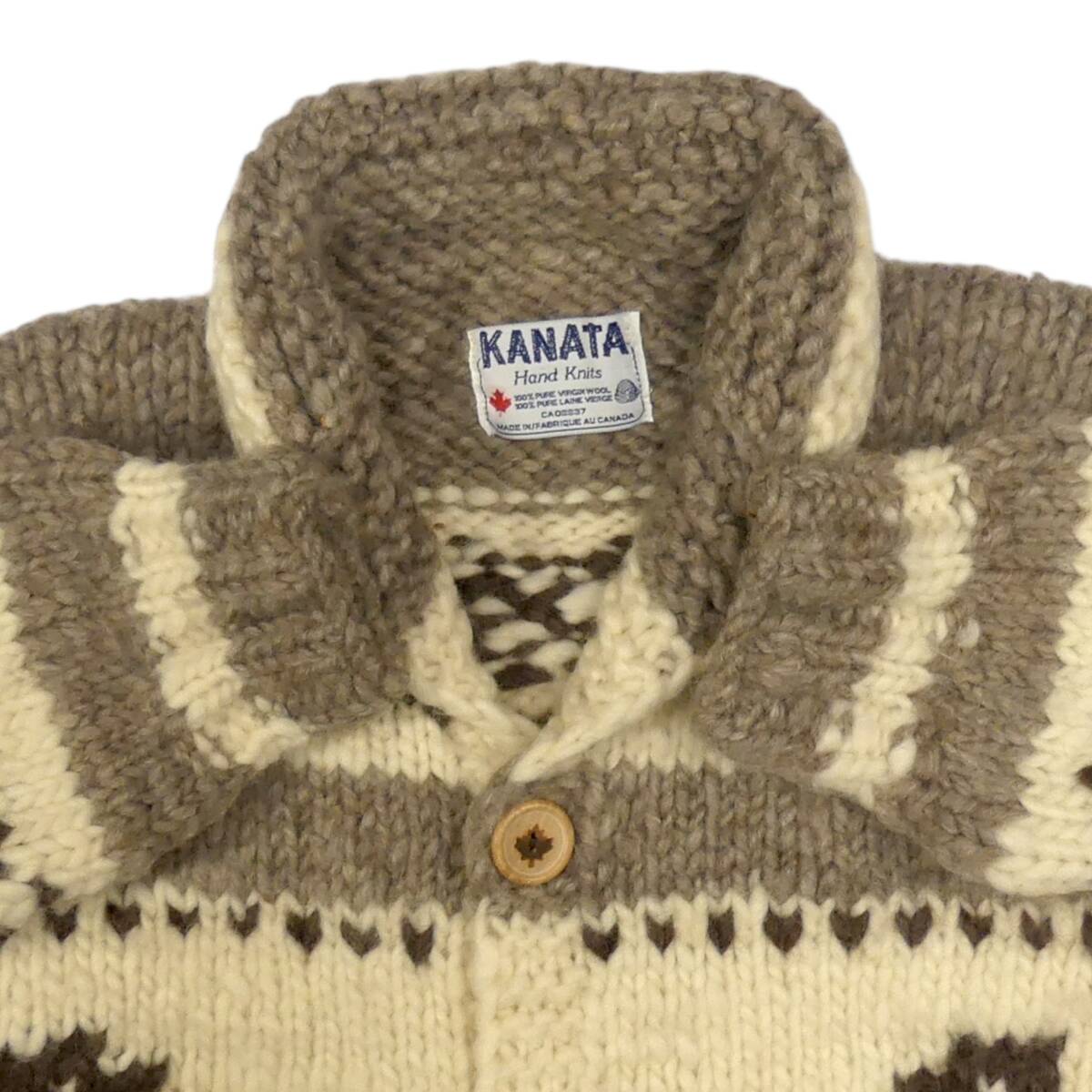 即決★カナダ製 KANATA★メンズ XL位 カウチンセーター カナタ 茶 ベージュ 生成り ウール ニット セーター メープルボタン ハンドニット_画像3
