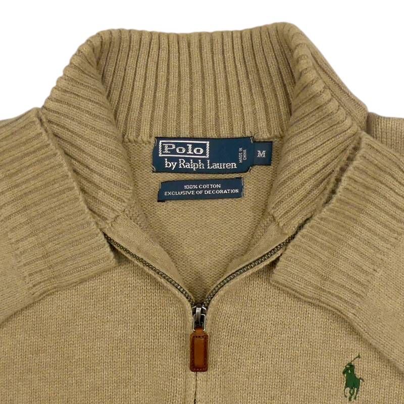 即決★POLO RALPH LAUREN★メンズ M ニット セーター ラルフローレン 茶 ベージュ ハーフジップ ポニー刺 長袖_画像3