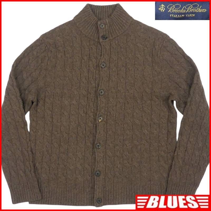 即決★Brooks Brothers★メンズ L カーディガン ニット セーター ブルックスブラザーズ イタリアンヤーン ケーブル編み 茶 長袖 シャツ_画像1