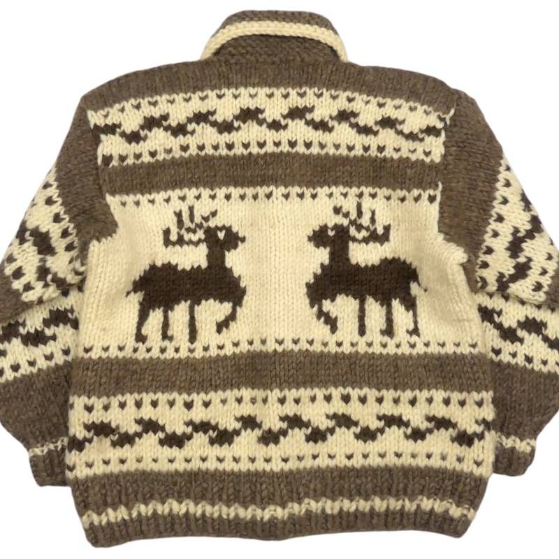 即決★カナダ製 MARK★メンズ XXXL カウチンセーター マーク 茶 ウール トナカイ ベージュ メープルボタン ニット セーター カーディガン_画像2