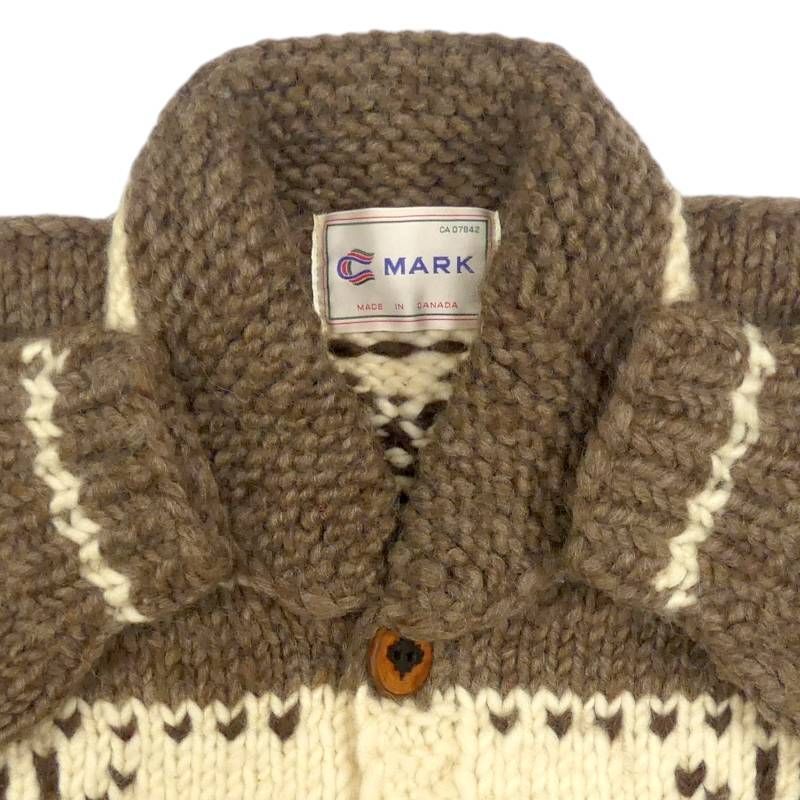 即決★カナダ製 MARK★メンズ XXXL カウチンセーター マーク 茶 ウール トナカイ ベージュ メープルボタン ニット セーター カーディガン_画像3