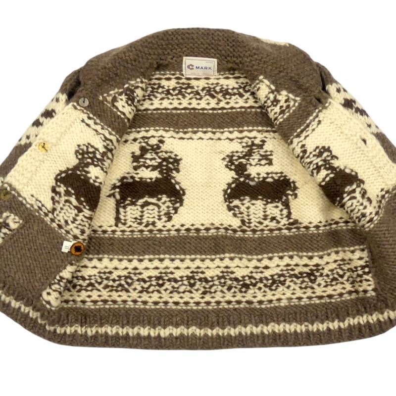 即決★カナダ製 MARK★メンズ XXXL カウチンセーター マーク 茶 ウール トナカイ ベージュ メープルボタン ニット セーター カーディガン_画像4