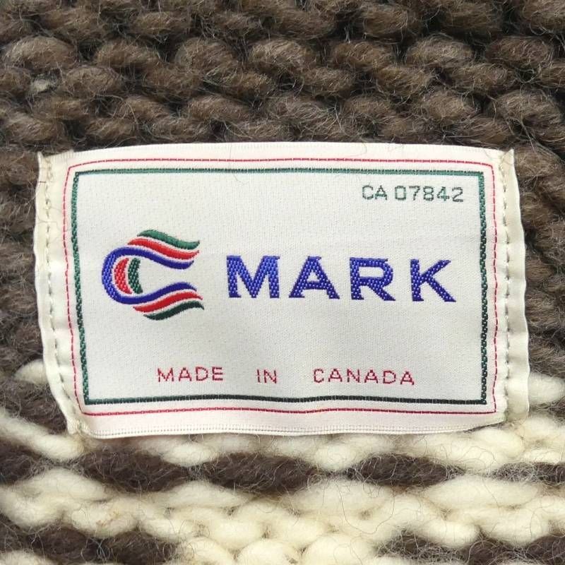即決★カナダ製 MARK★メンズ XXXL カウチンセーター マーク 茶 ウール トナカイ ベージュ メープルボタン ニット セーター カーディガン_画像7