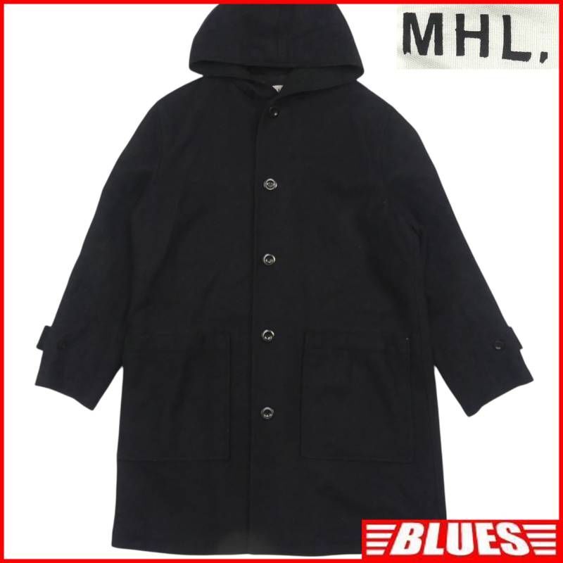 即決★MARGARET HOWELL★メンズ M ダッフルコート マーガレットハウエル 黒 ウール フーデッドコート ロングコート 通勤 ジャケット 通学_画像1