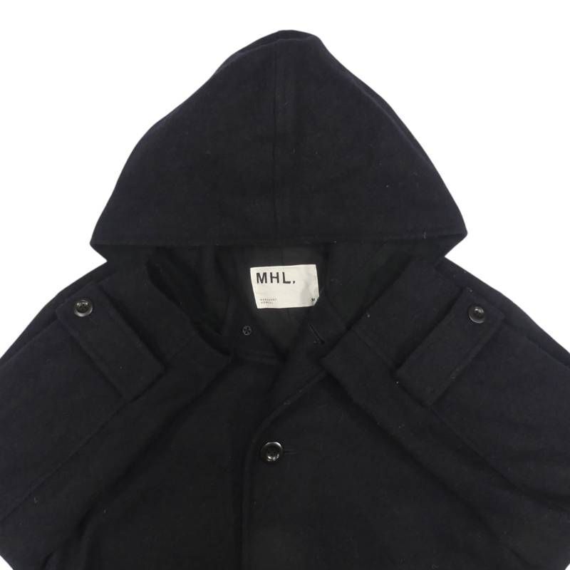 即決★MARGARET HOWELL★メンズ M ダッフルコート マーガレットハウエル 黒 ウール フーデッドコート ロングコート 通勤 ジャケット 通学_画像3