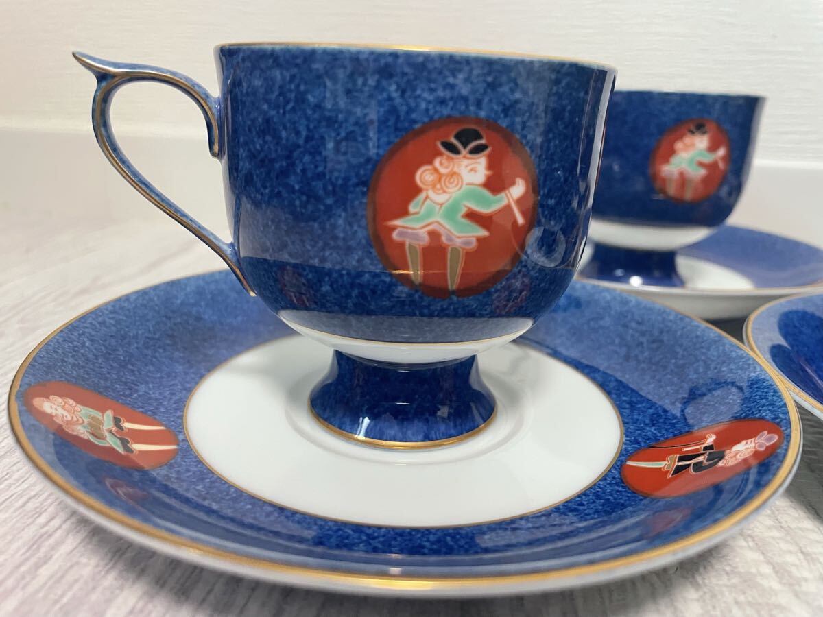 【深川製磁】カップ＆ソーサー 5客セット 瑠璃色 上品デザイン コーヒー　ティーカップ　金彩_画像3