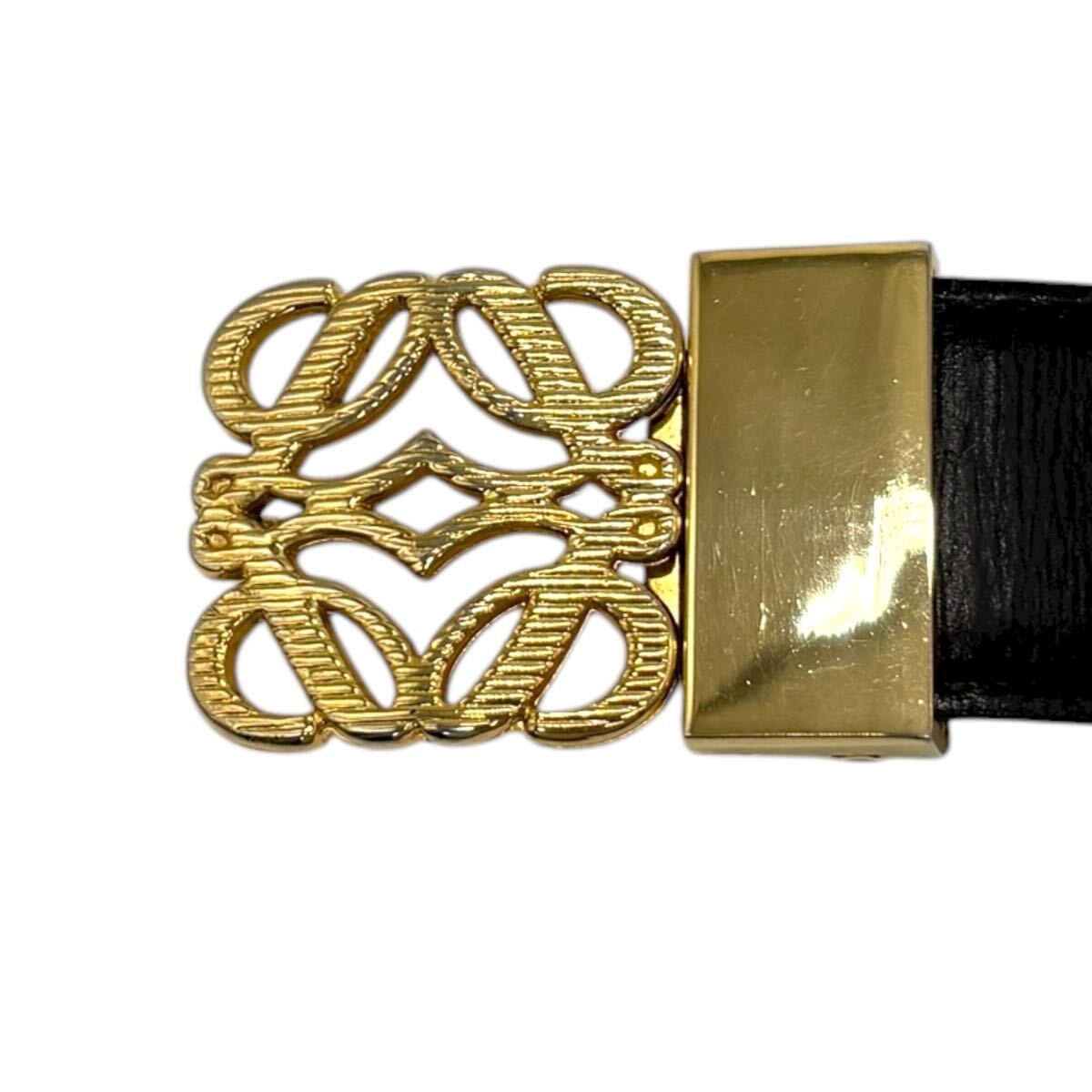 【美品/最高級】LOEWE ロエベ ベルト アナグラム デカロゴ レザー ブラック 黒 ゴールド金具 通勤 通学 ビジネス メンズ 3cm幅_画像2