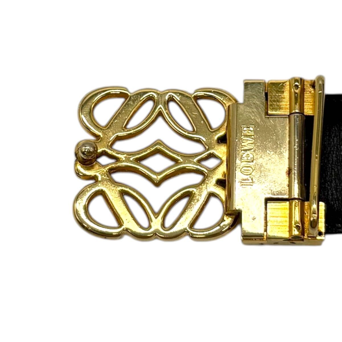 【美品/最高級】LOEWE ロエベ ベルト アナグラム デカロゴ レザー ブラック 黒 ゴールド金具 通勤 通学 ビジネス メンズ 3cm幅_画像3