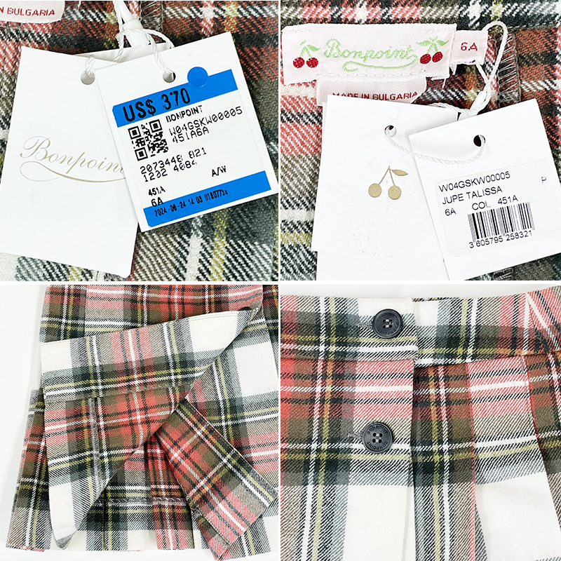 Bonpoint Bonpoint новый товар outlet 6A/120 cm проверка юбка W04GSKW00005 451A девочка женщина ребенок Junior параллель импортные товары 