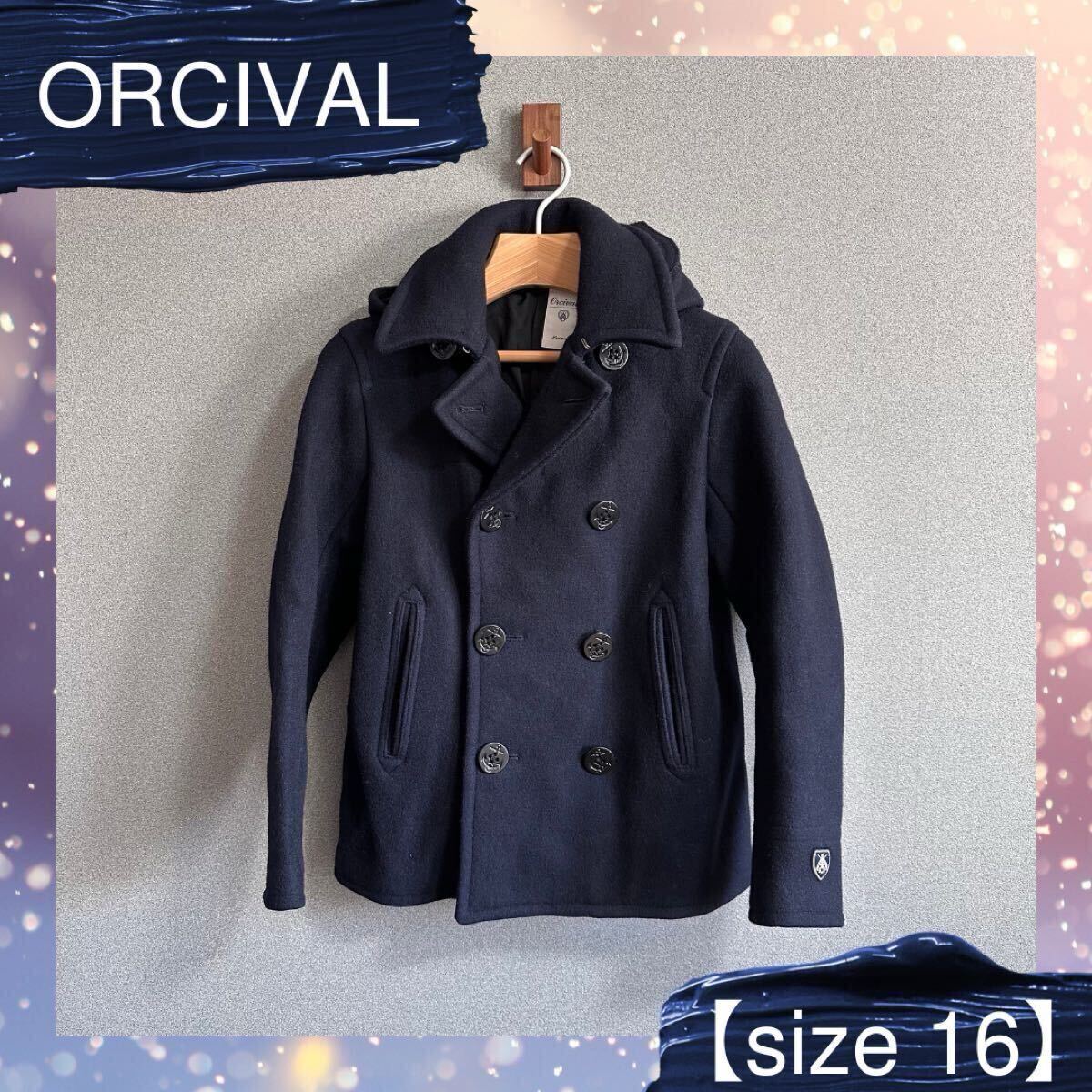 【美品】ORCIVAL オーシバル ピーコート サイズ16 ネイビー メルトンウール_画像1